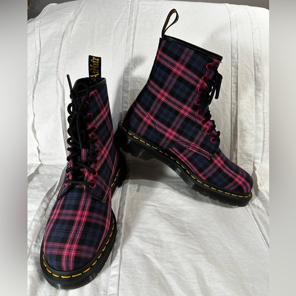 Dr. Martens Pink and Purple Plaid Lace-Up Combat Boots - Picture 8 of 15